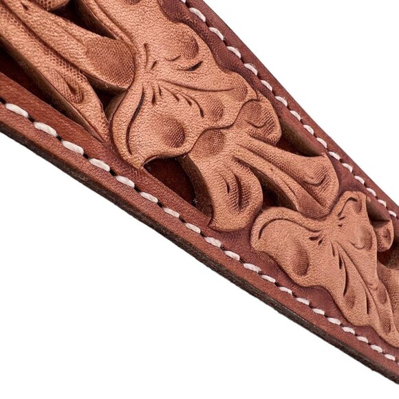 Size 66 Mens Belt Lone Star Buckle on Tooled Leather Belt Nubuck Floral - Picture 6 of 11